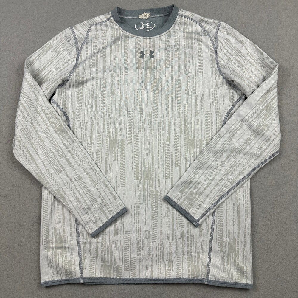 Under Armour Shirt Men Large Gray Compression Coldgear Crewneck Baselayer L